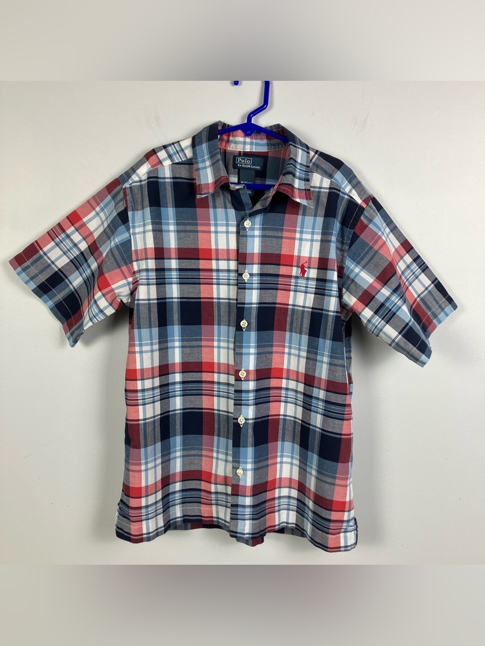 Polo Ralph Lauren Boys Plaid Short Sleeve Button Down Cotton Shirt Size M 10-12